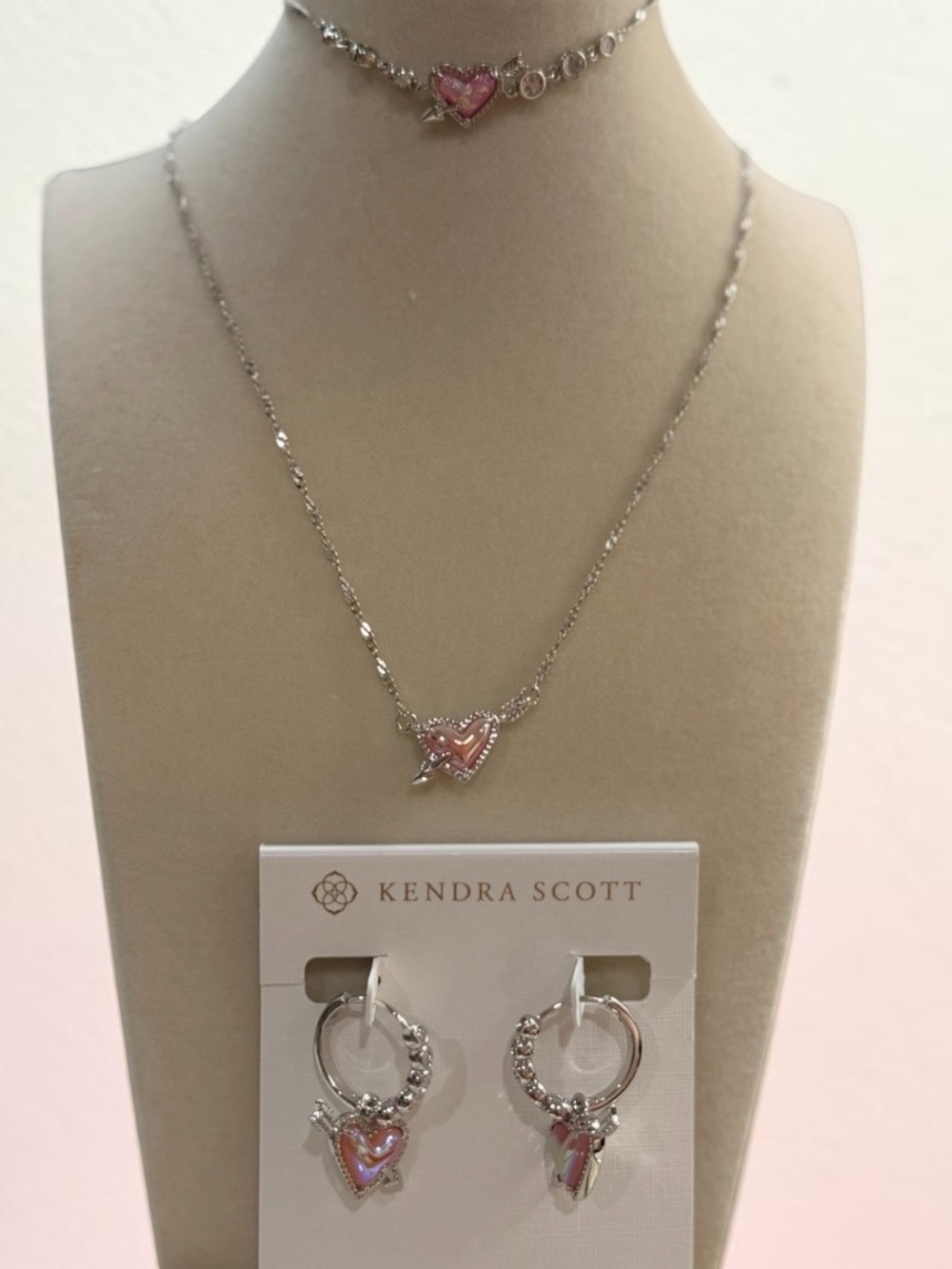 Kendra Scott Ari Heart Arrow 3-Piece Set Silver Pink Opalescent | New + dust bag